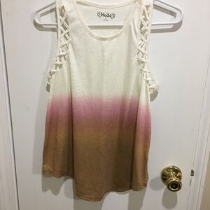 Mudd Tank Top Cream Pink Brown Ombre Braided-Shoulder Sleeveless